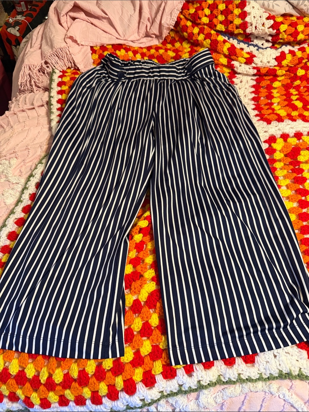 Robert Louis Navy and White Striped Girls' Wide-Leg Bottoms